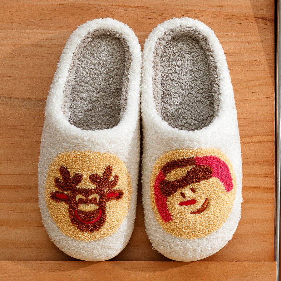 Christmas Cookie Slippers, Christmas Slipper, Snowman Elk Slipper, Xmas Slipper, Christmas Gift, Fluffy Slipper, Christmas Decoration